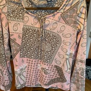 Queen Esther  XS Pink & Brown paisley pattern Long Sleeve Tunic Top